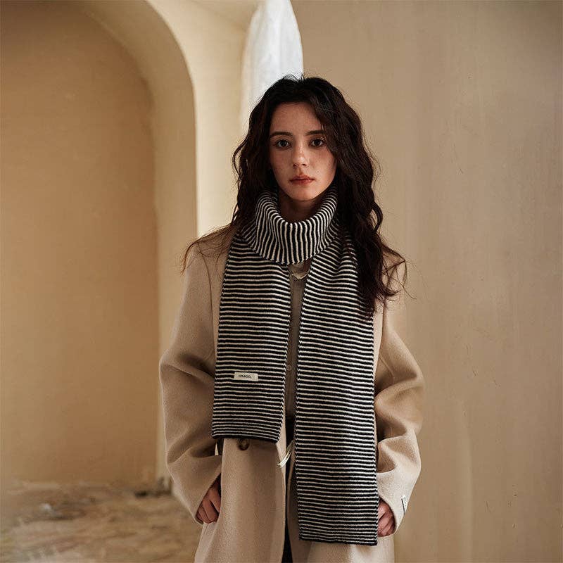 100% Wool Striped Knit Scarf - Image 3
