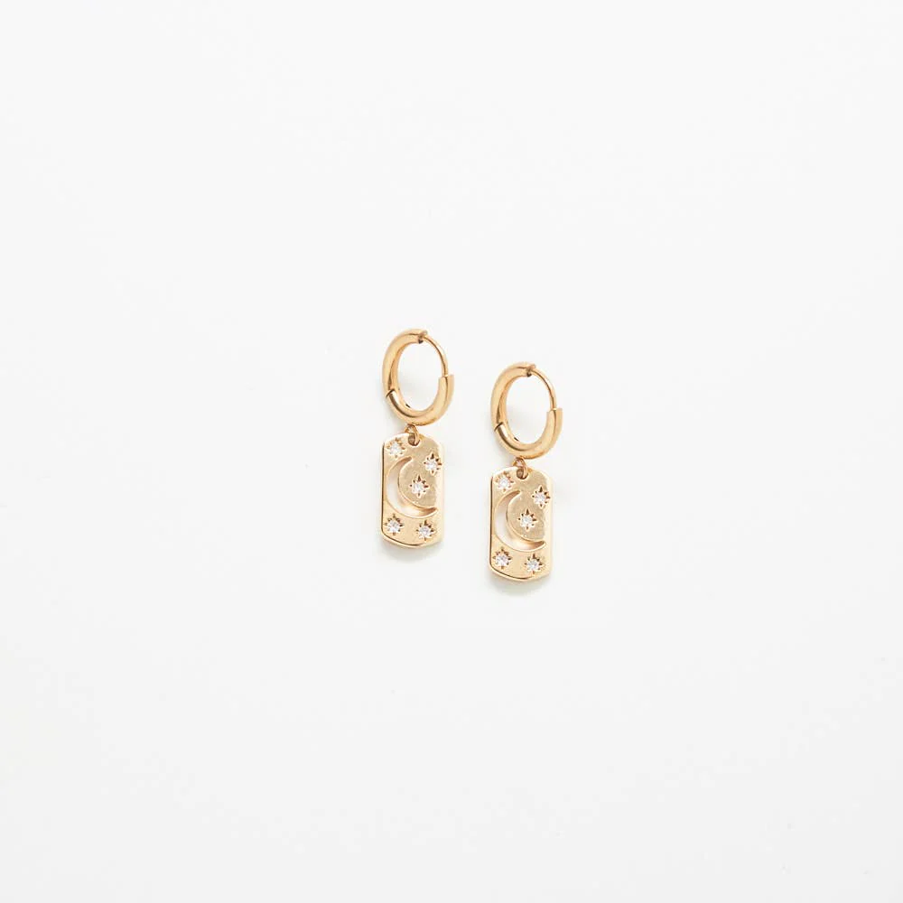 Admiral Row - Moon & Star CZ Bar Huggie Earrings