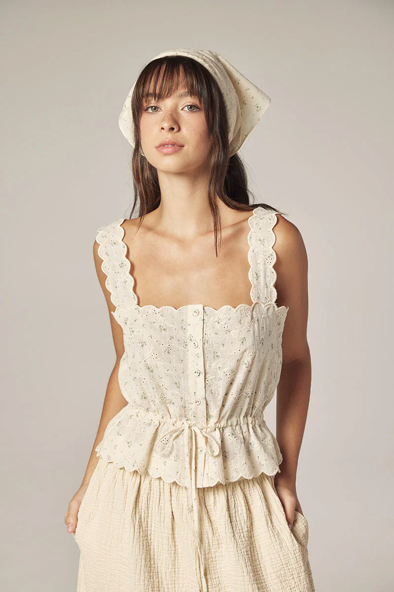 Amente Button Down Scallop Cami Top with Bandana
