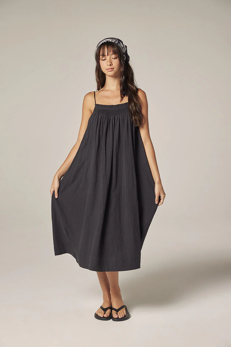 Amente Charcoal Smocked Tie Midi Dress - Image 2