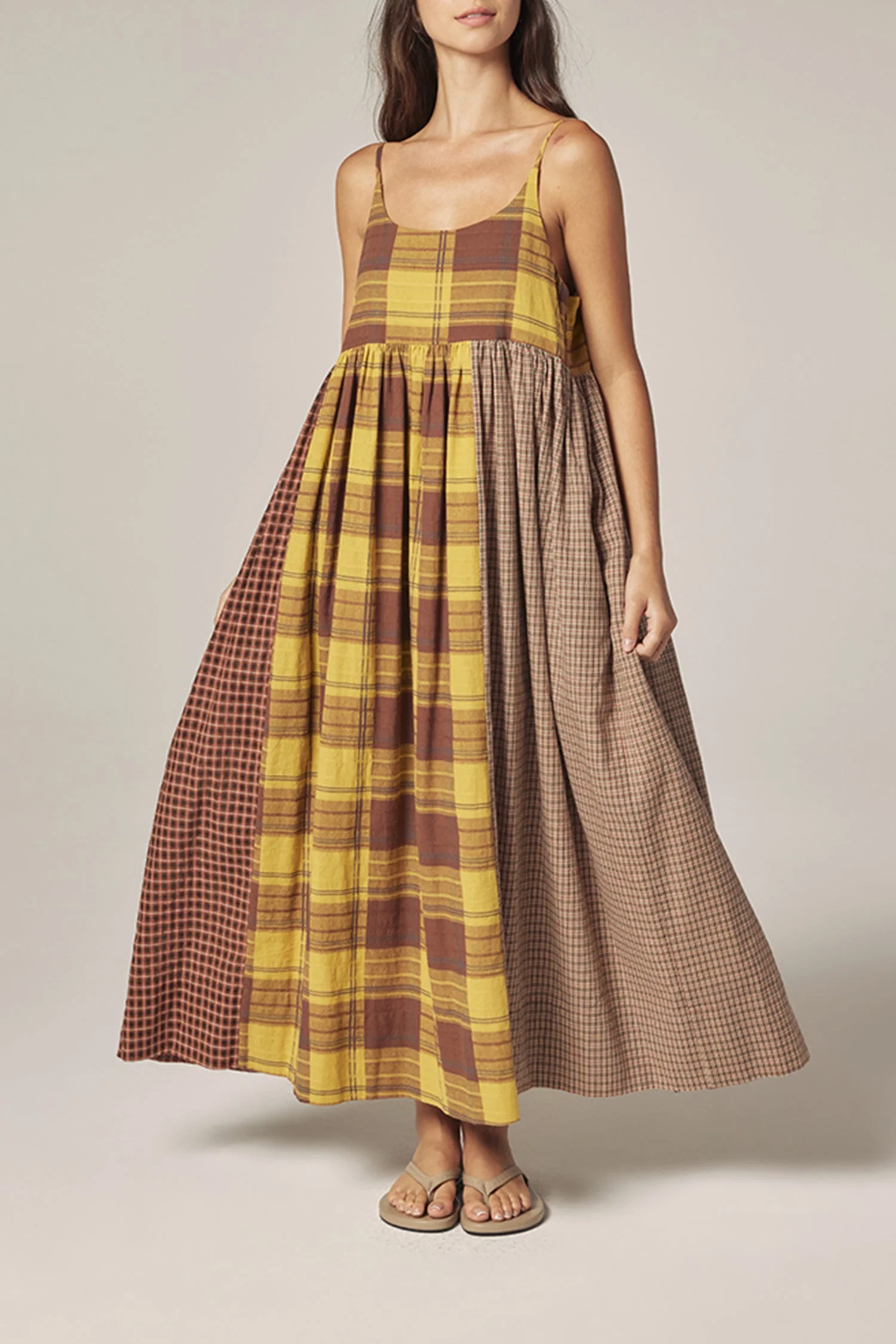 Amente Plaid Contrast Midi Dress