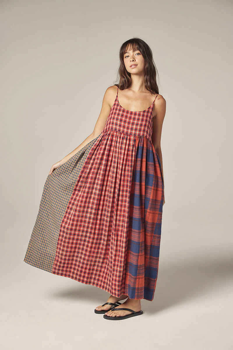 Amente Red Plaid Contrast Midi Dress - Image 2