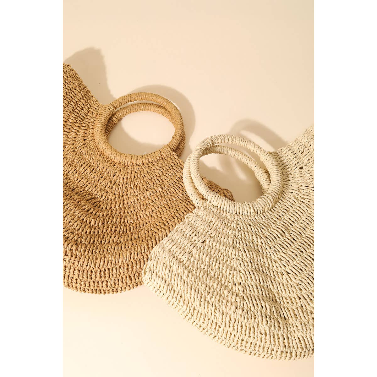 Half Moon Straw Tote Bag Ivory - Image 5