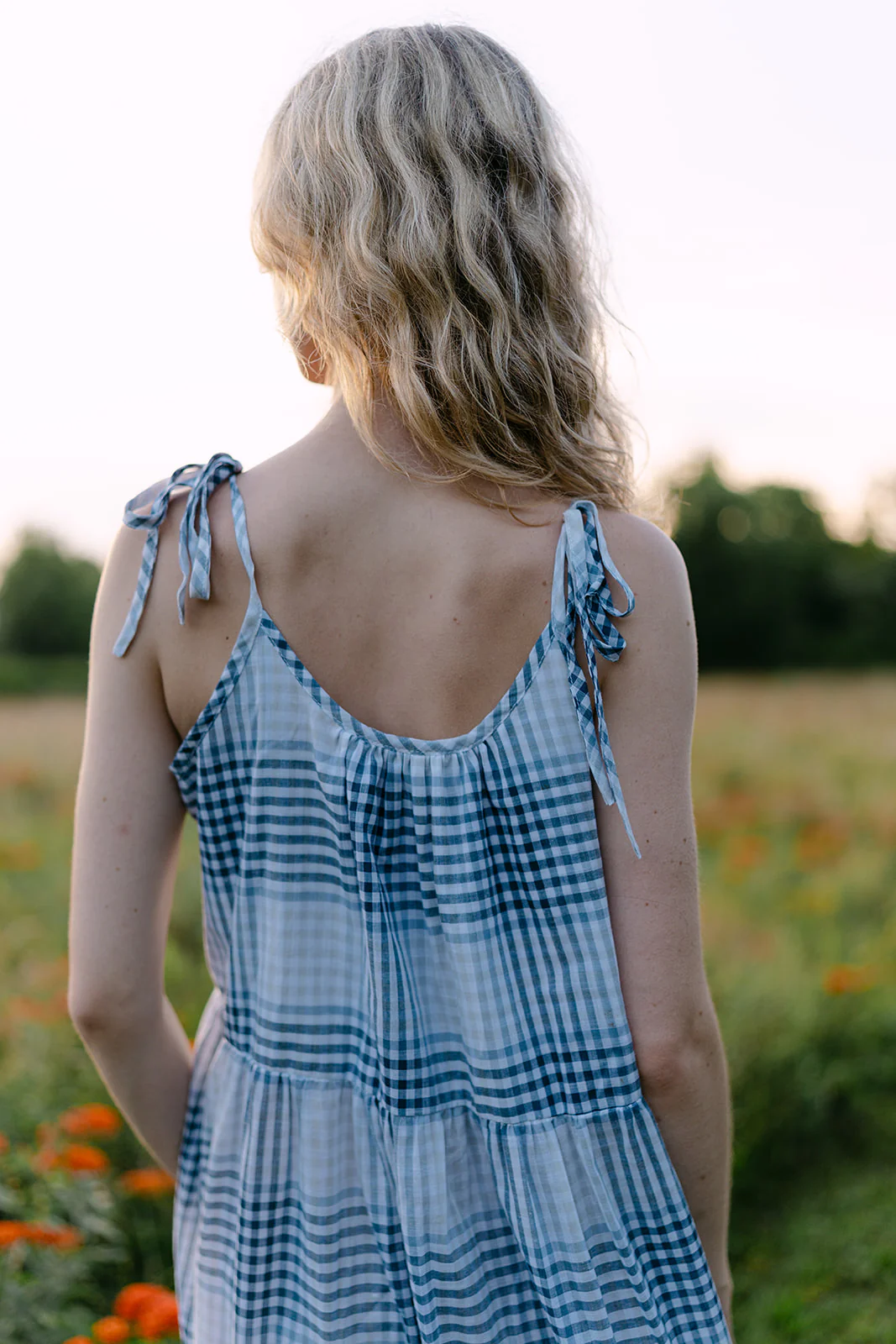 Clio Tie-Strap Tiered Checkered Maxi Dress - Image 3