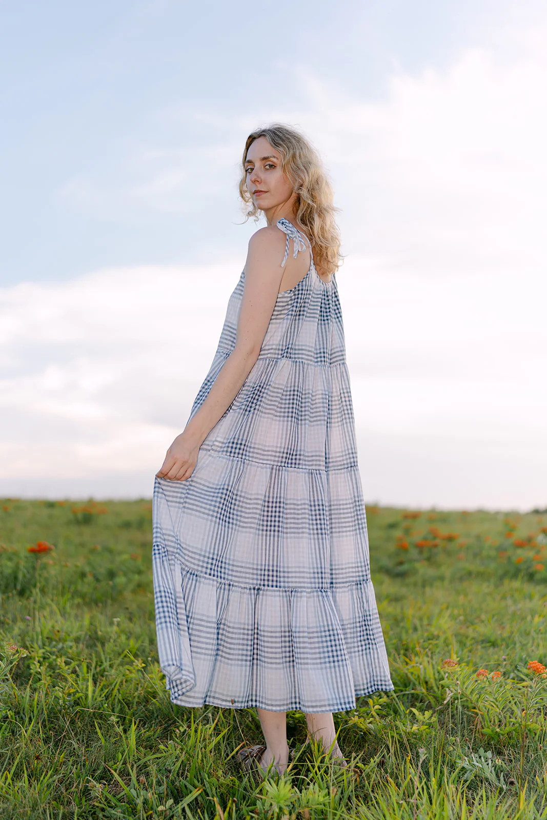 Clio Tie-Strap Tiered Checkered Maxi Dress - Image 4