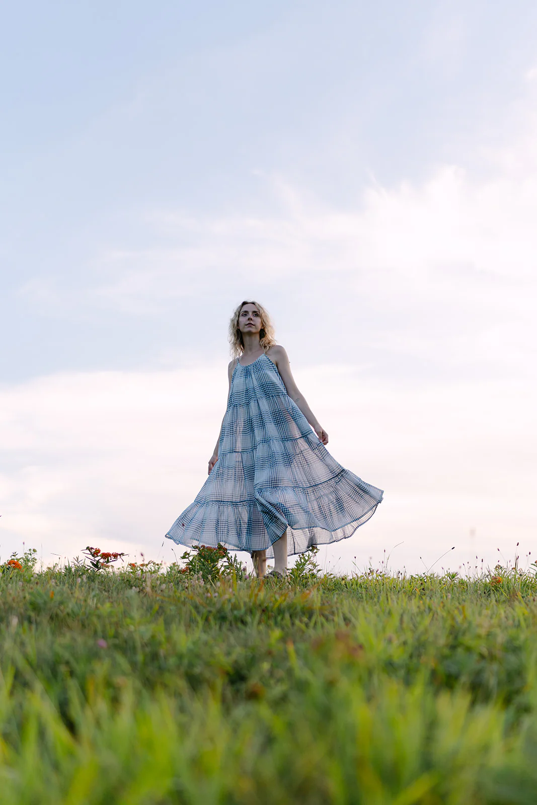 Clio Tie-Strap Tiered Checkered Maxi Dress - Image 5