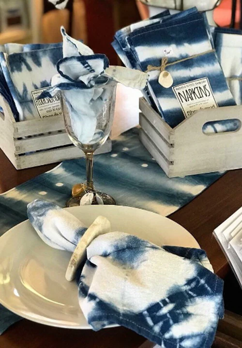 fiber + mud - Cloth Napkins Assorted Indigo Shibori: Set 2 - Image 3