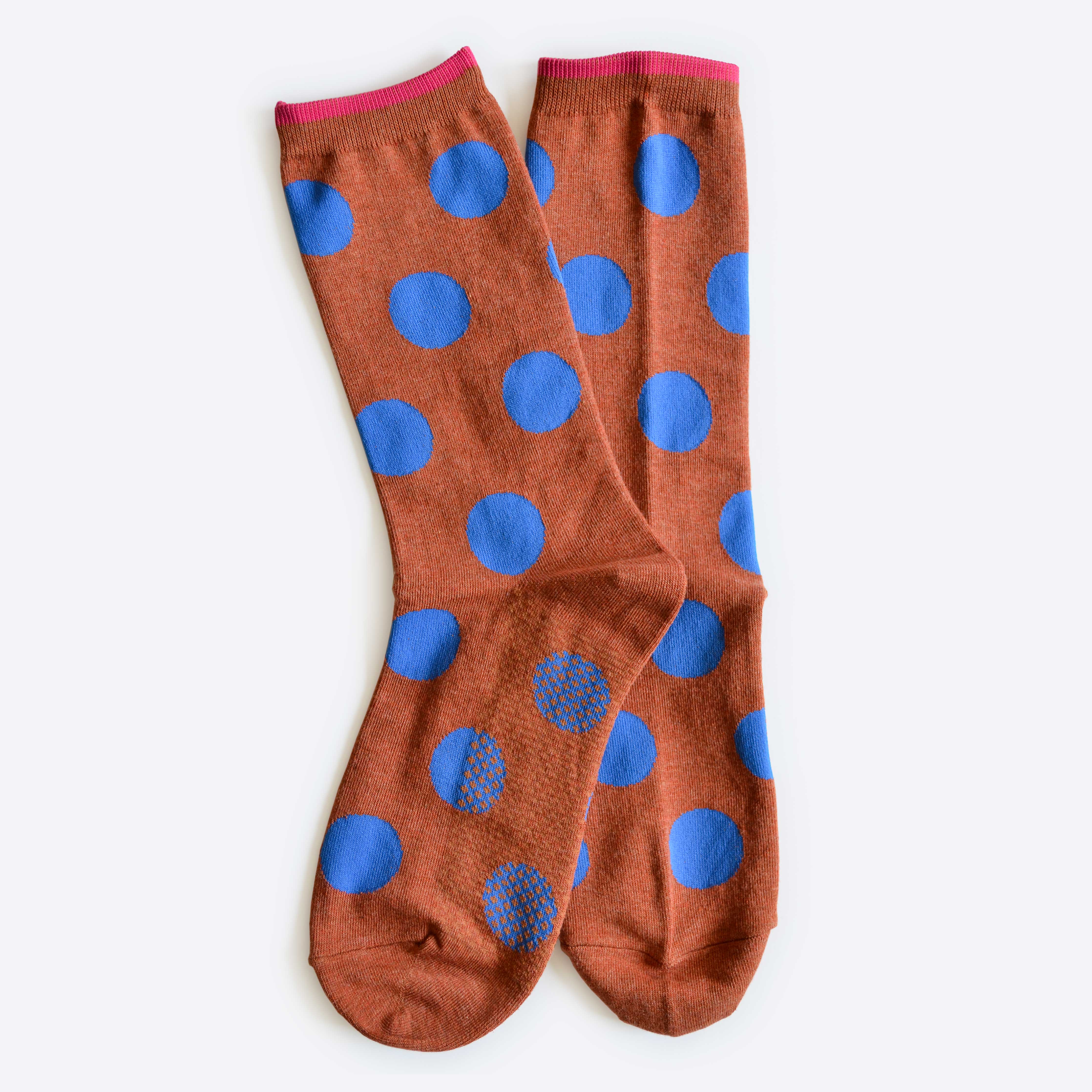 Hooray Sock Co. - Panhandle Polka Dot Crew Socks, Brown and Blue: Small (Women's 4 - 10)