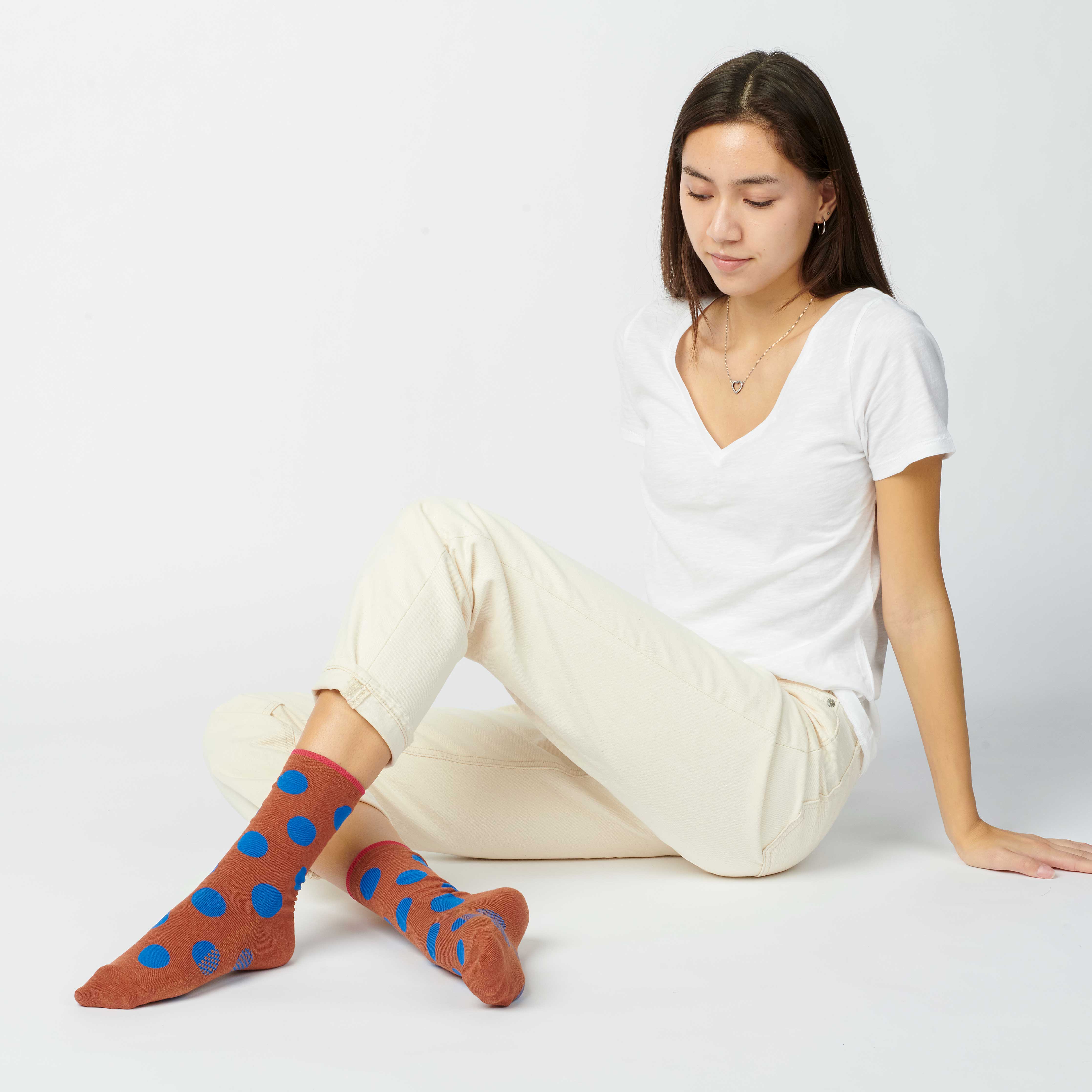 Hooray Sock Co. - Panhandle Polka Dot Crew Socks, Brown and Blue: Small (Women's 4 - 10) - Image 4