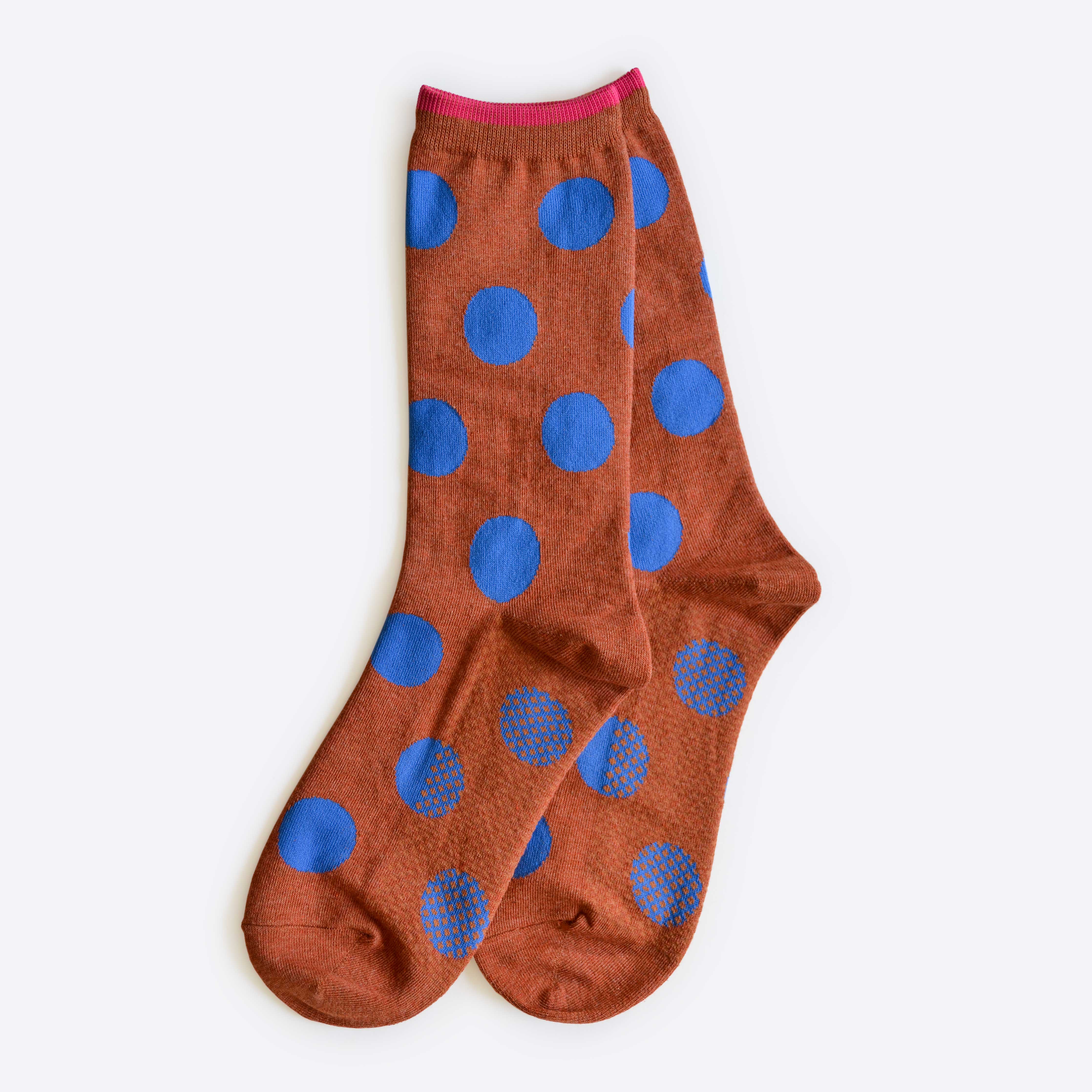 Hooray Sock Co. - Panhandle Polka Dot Crew Socks, Brown and Blue: Small (Women's 4 - 10) - Image 5