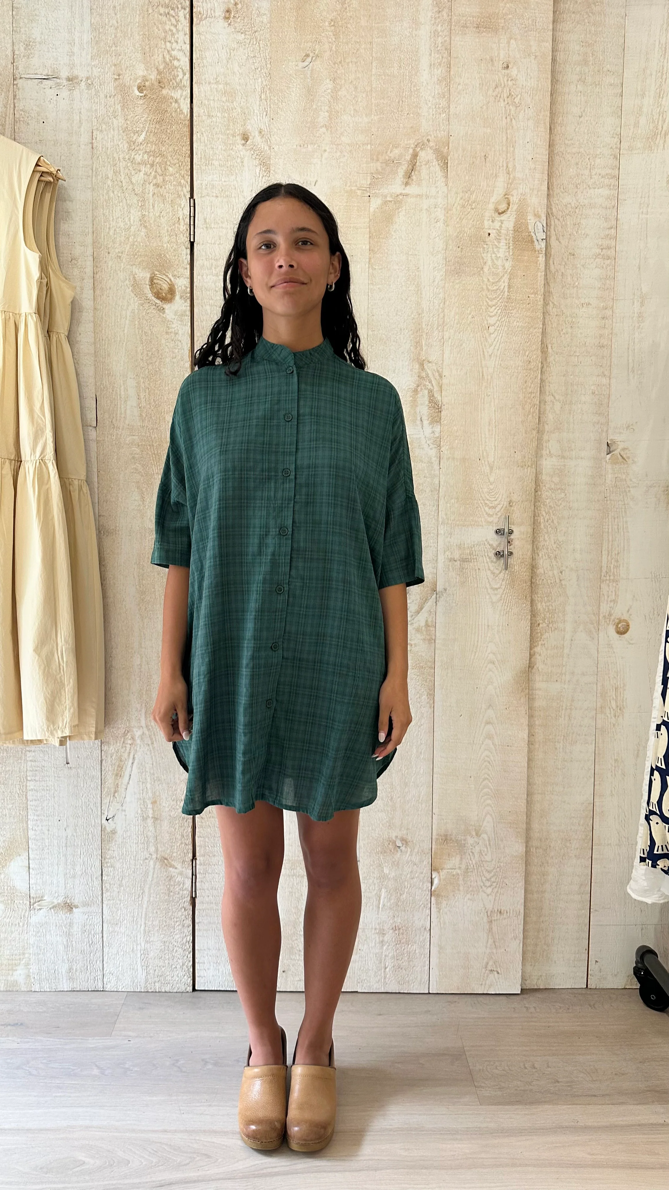 Lacy Green Plaid Tunic Shirtdress