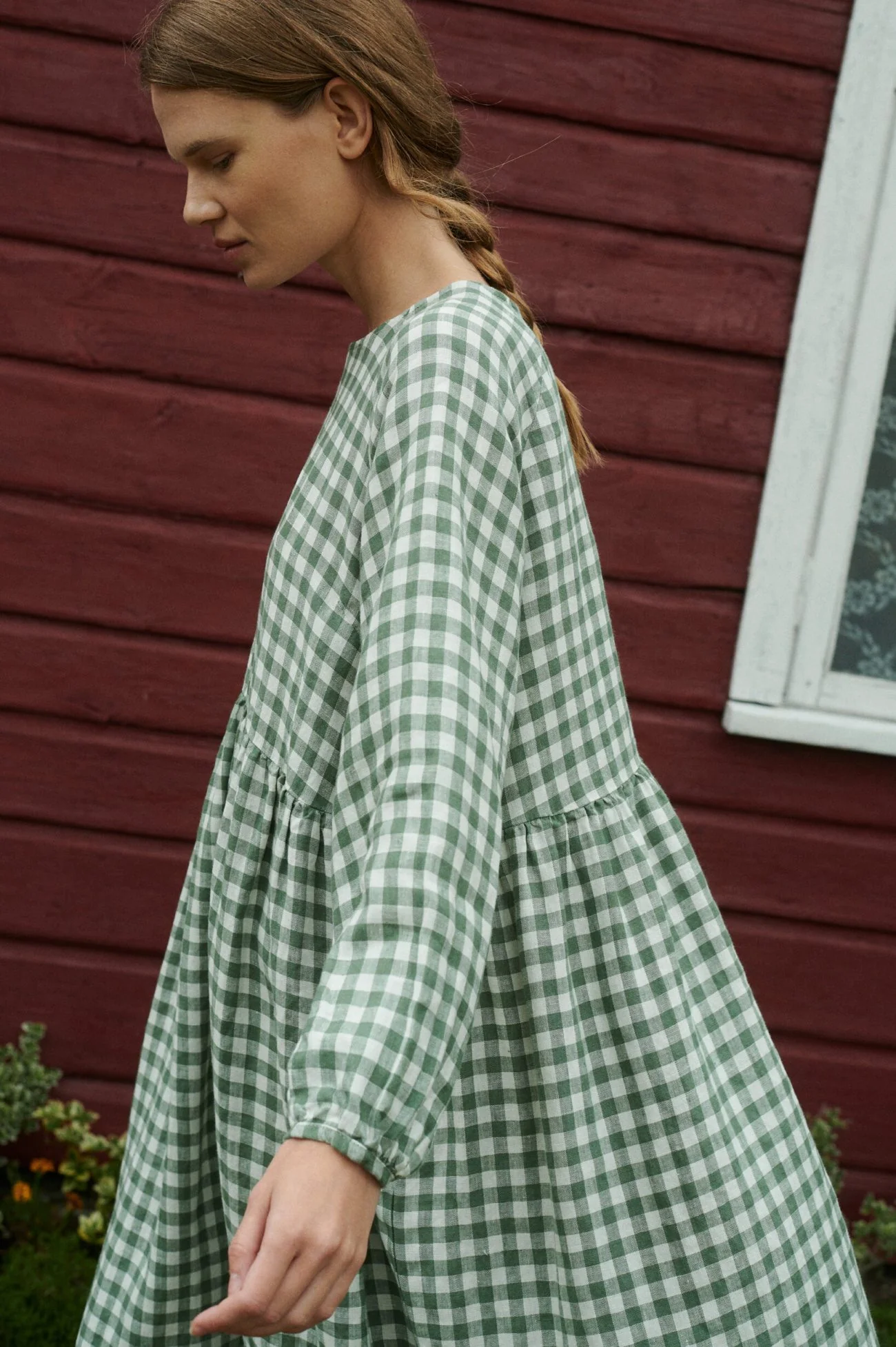Linenfox Margo Gingham Maxi Linen Dress - Image 4