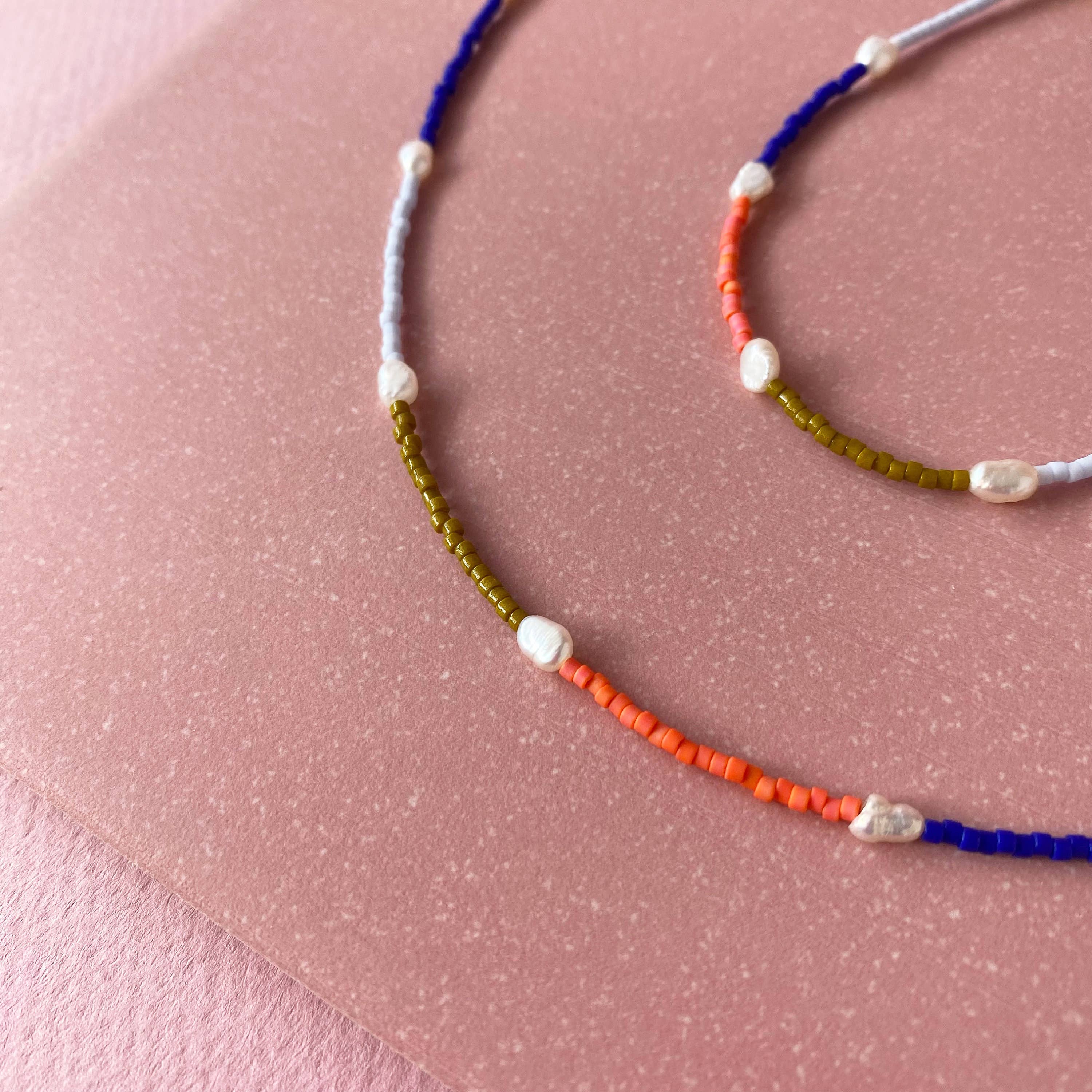 Loela - Node Choker - Freshwater Pearls and Glass Beads - Image 2