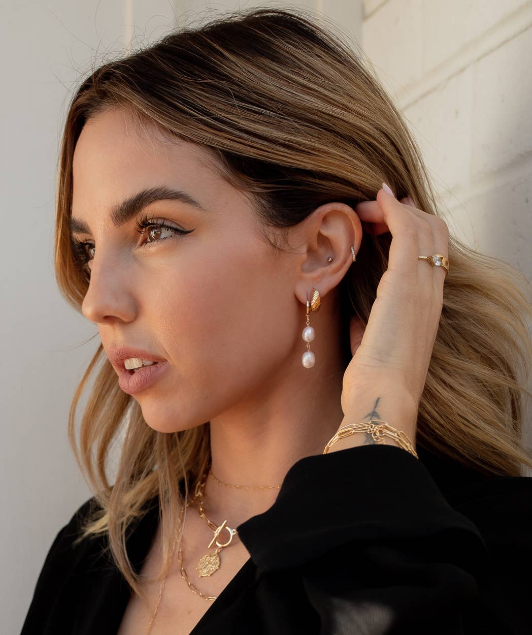 May Martin - Double Pearl Hoops - Image 3