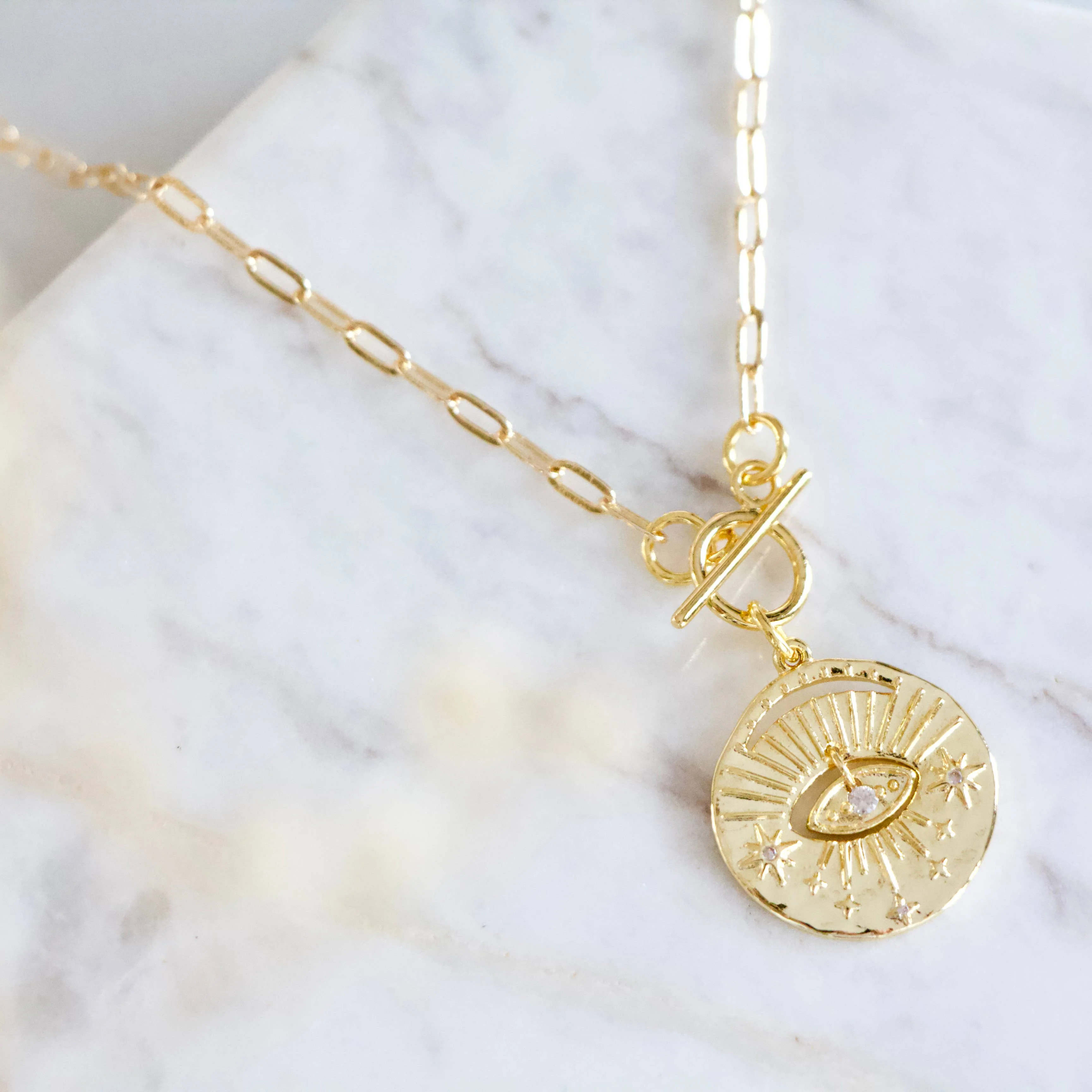 CZ Protective Eye Paperclip Necklace  - Image 3