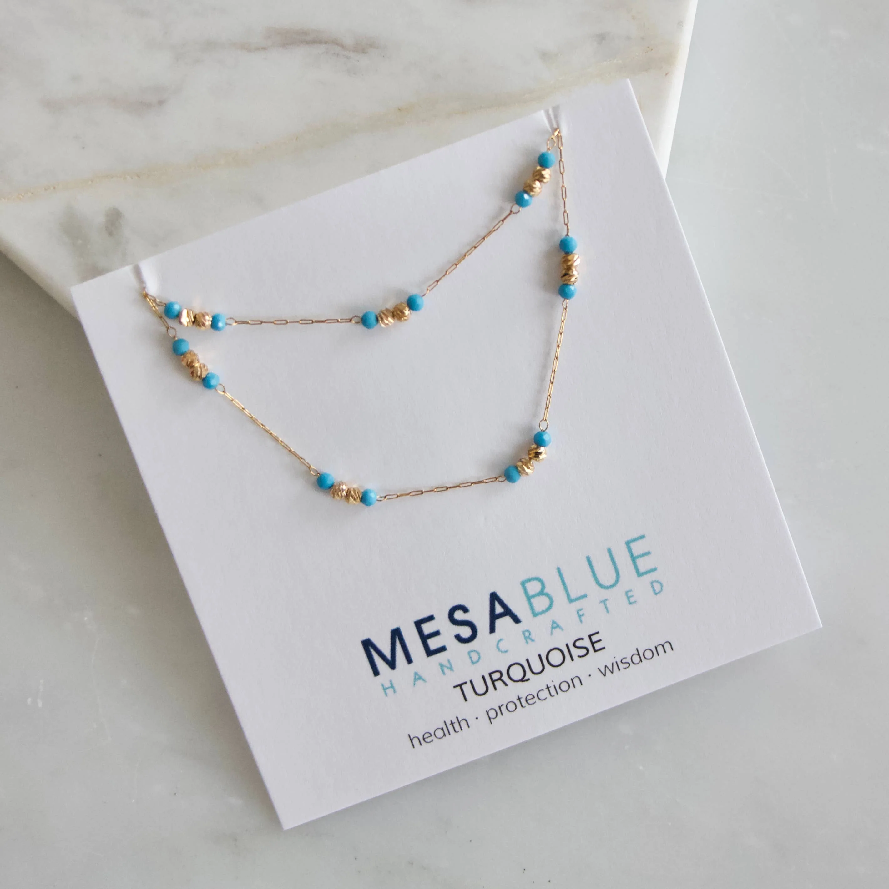 Gemstone Round Beaded Necklace - Turquoise