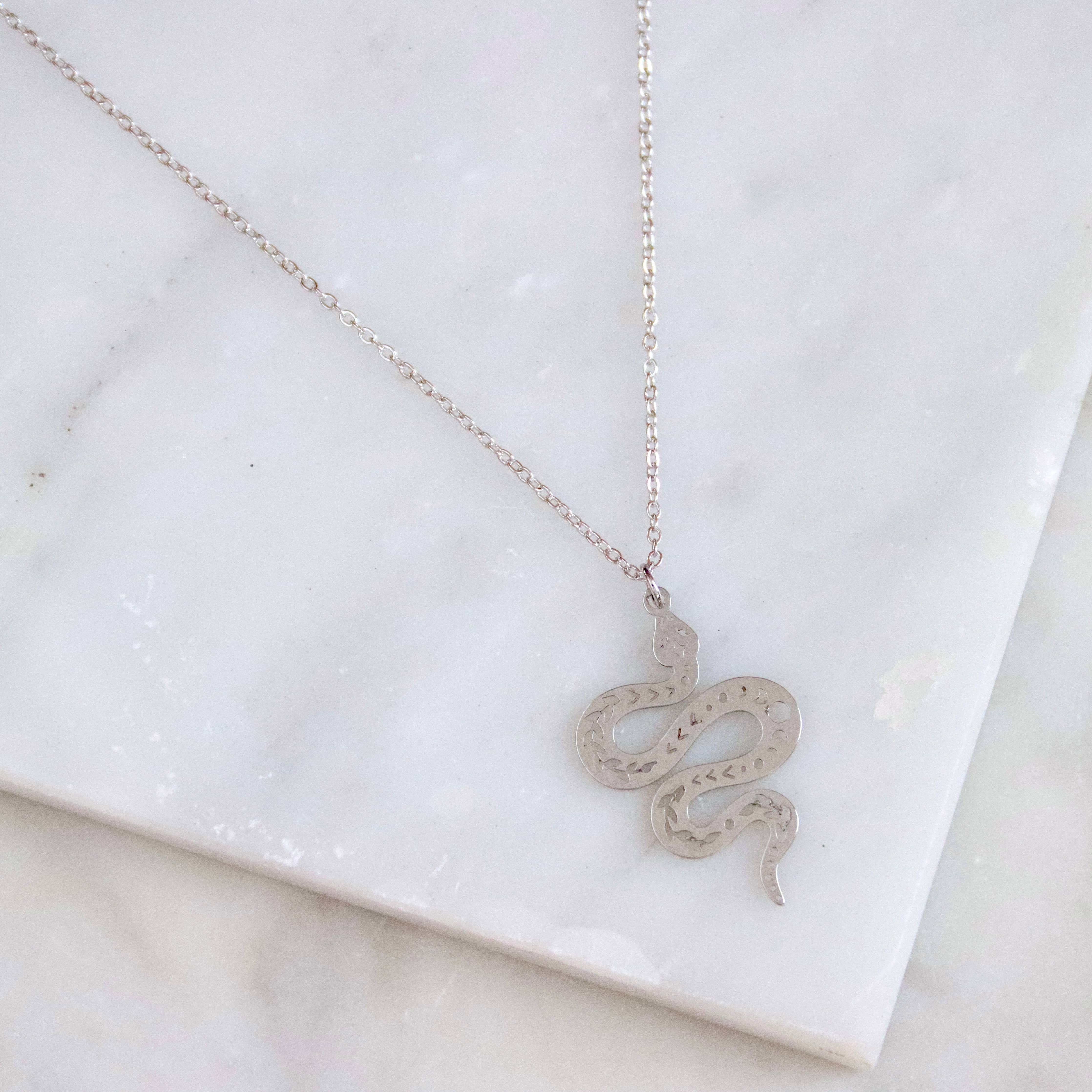 Silver Moon Phase Snake Necklace