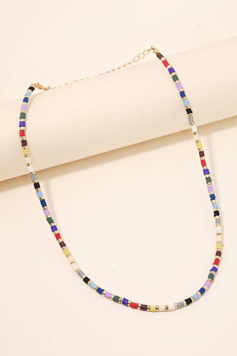 Multi Flat Disc Beaded Necklace