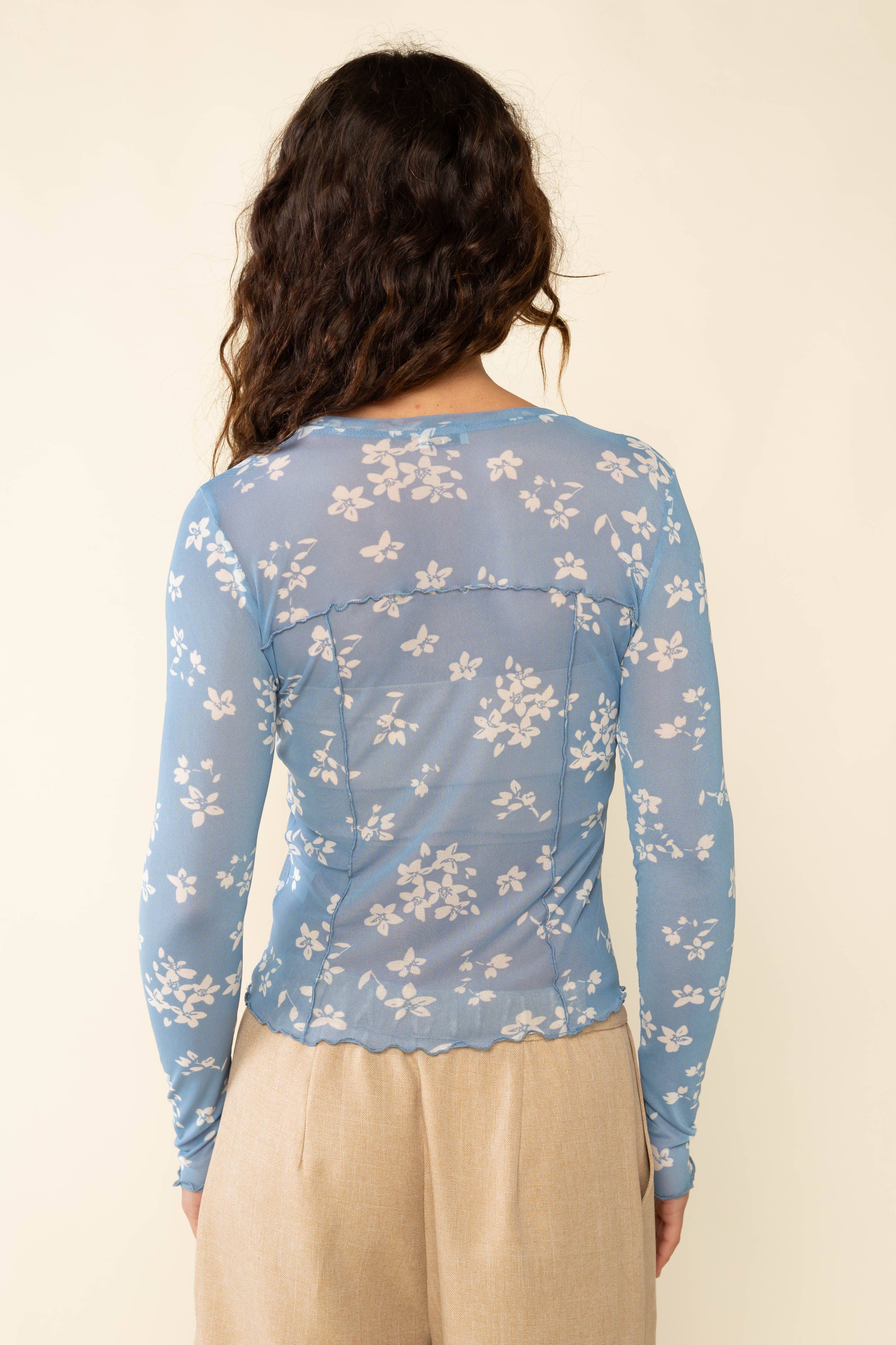Ivy Blue Crew Neck Floral Mesh Top - Image 3
