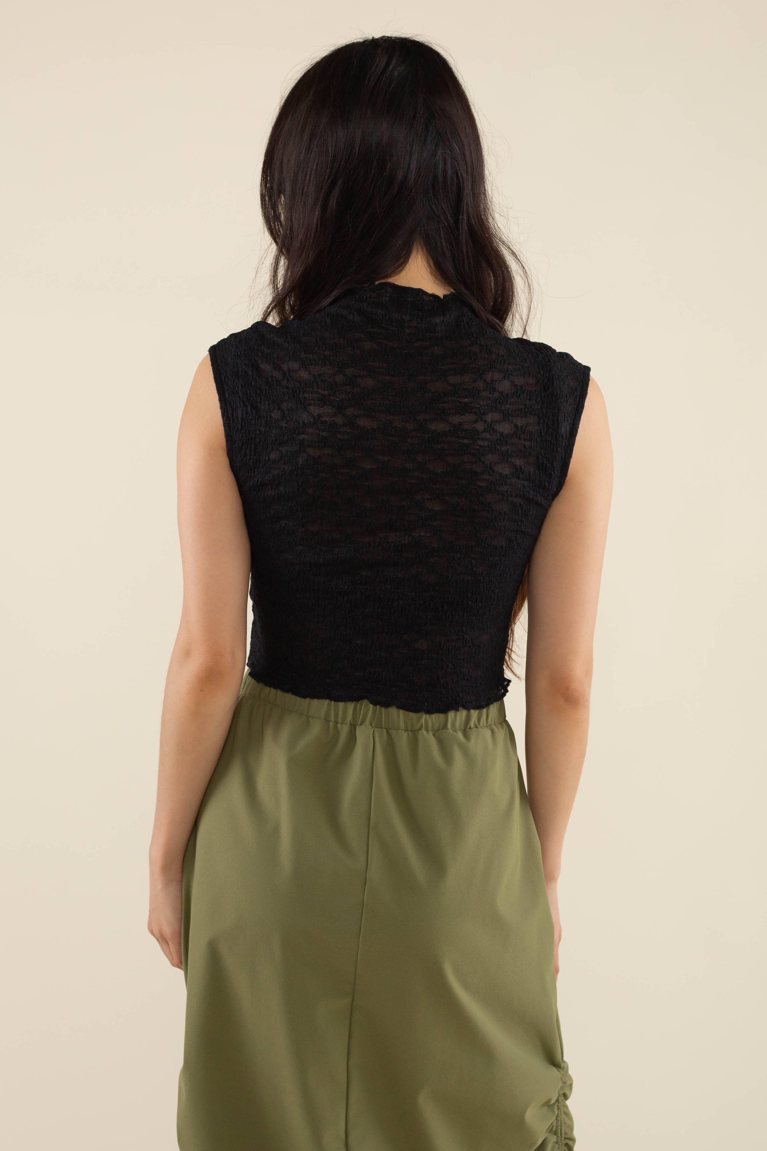 Black Floral Jacquard Mesh Tank - Image 3