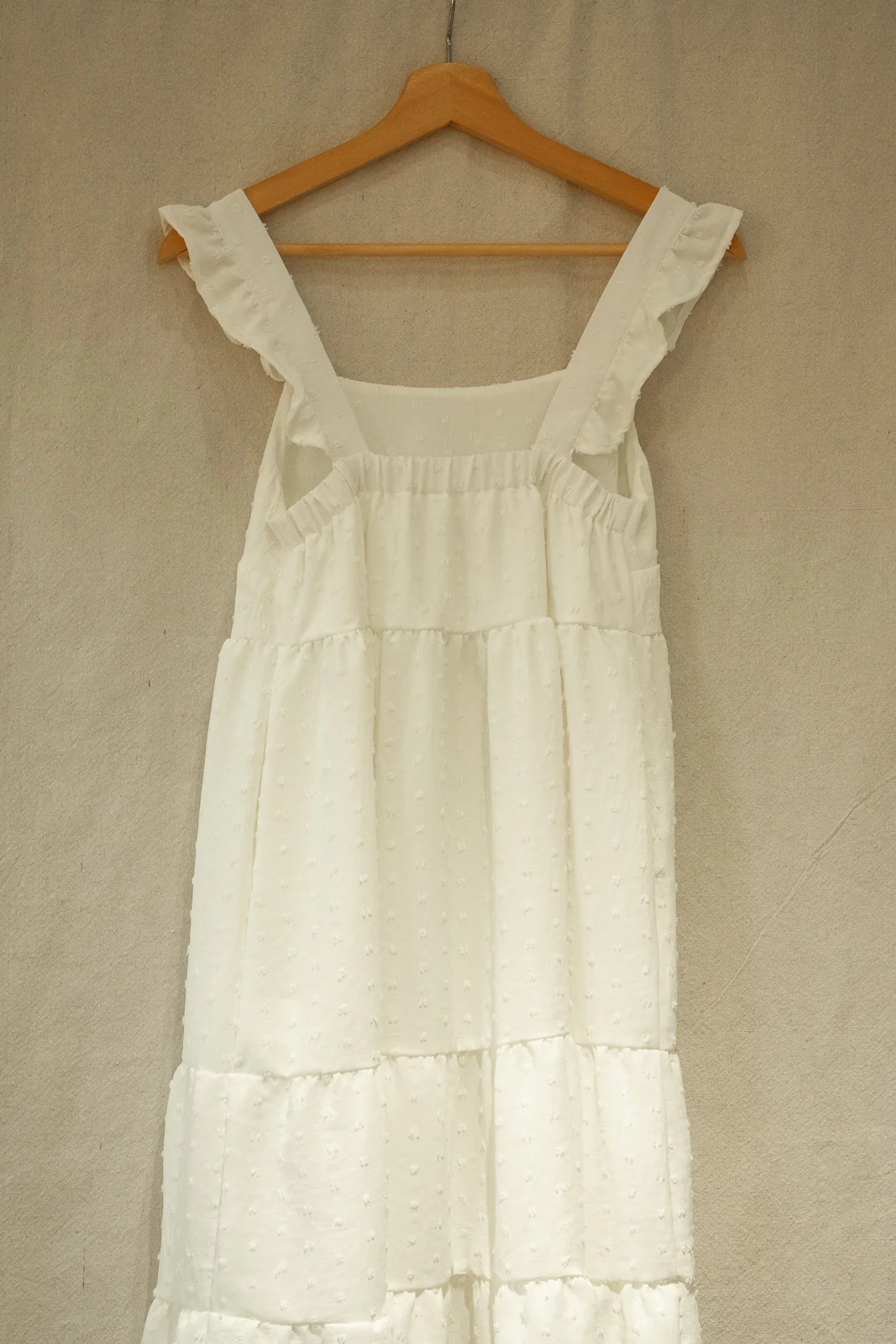 Posey Ruffled Sleeved Tiered Mini White Swiss Dot Boho Dress - Image 3