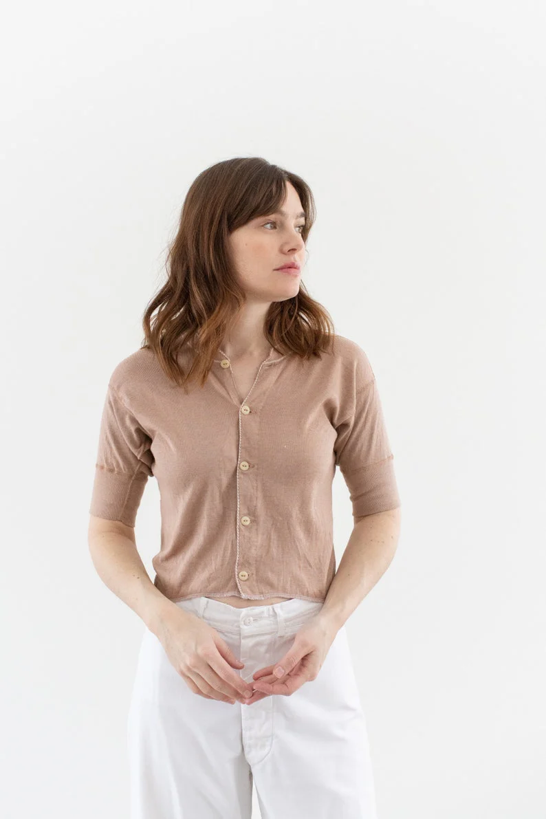 Rawson Vintage Ballet Pink Button Up Crop Thermal Shirt - Image 3