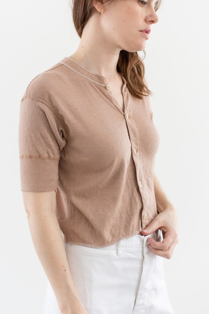 Rawson Vintage Ballet Pink Button Up Crop Thermal Shirt - Image 5