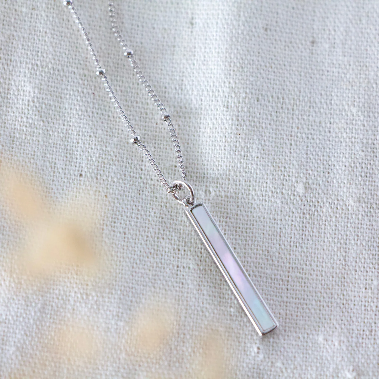 Silver Mother of Pearl Bar Necklace - Image 2