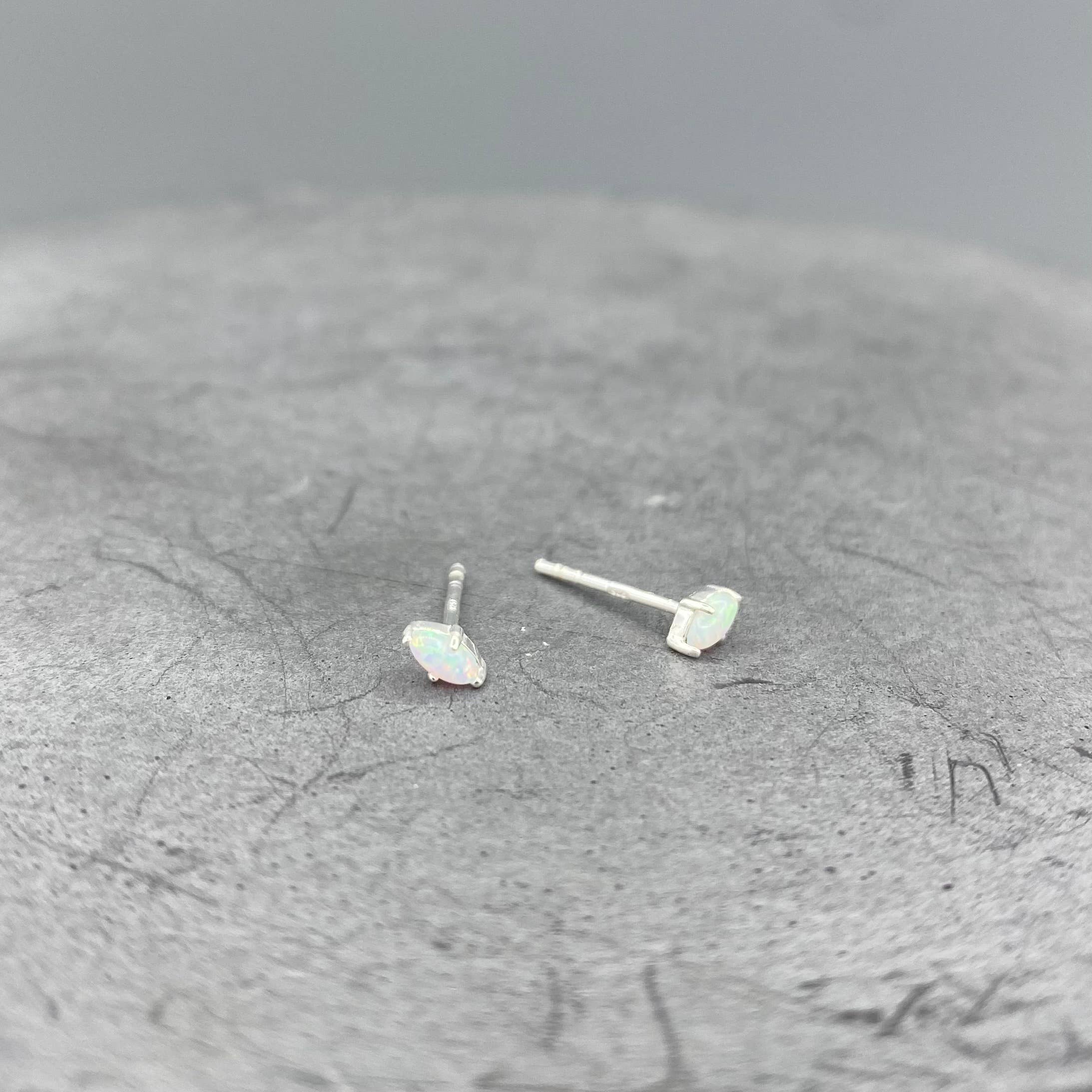 Something Silver - Tiny Opal Marquise Studs Silver