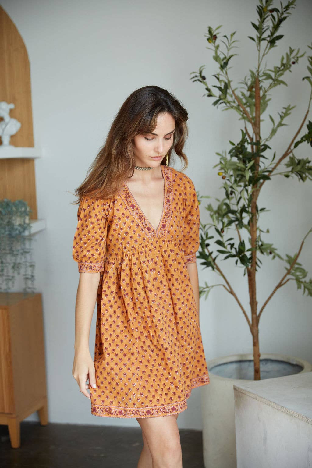 The Fox and The Mermaid - Maile Block Printed Cotton Mini-Dress - Image 6