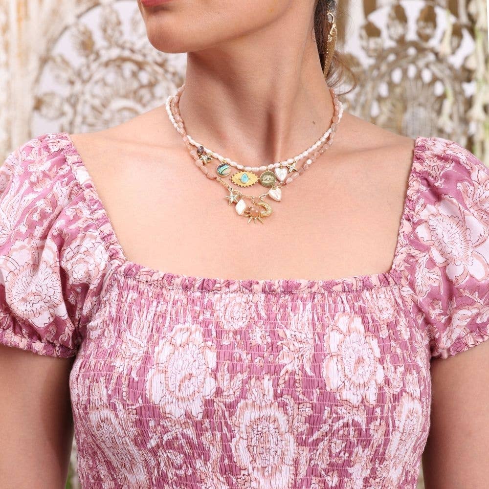 The Fox and The Mermaid - Paloma Block Printed Smock Lilac Pink Dress - Image 3