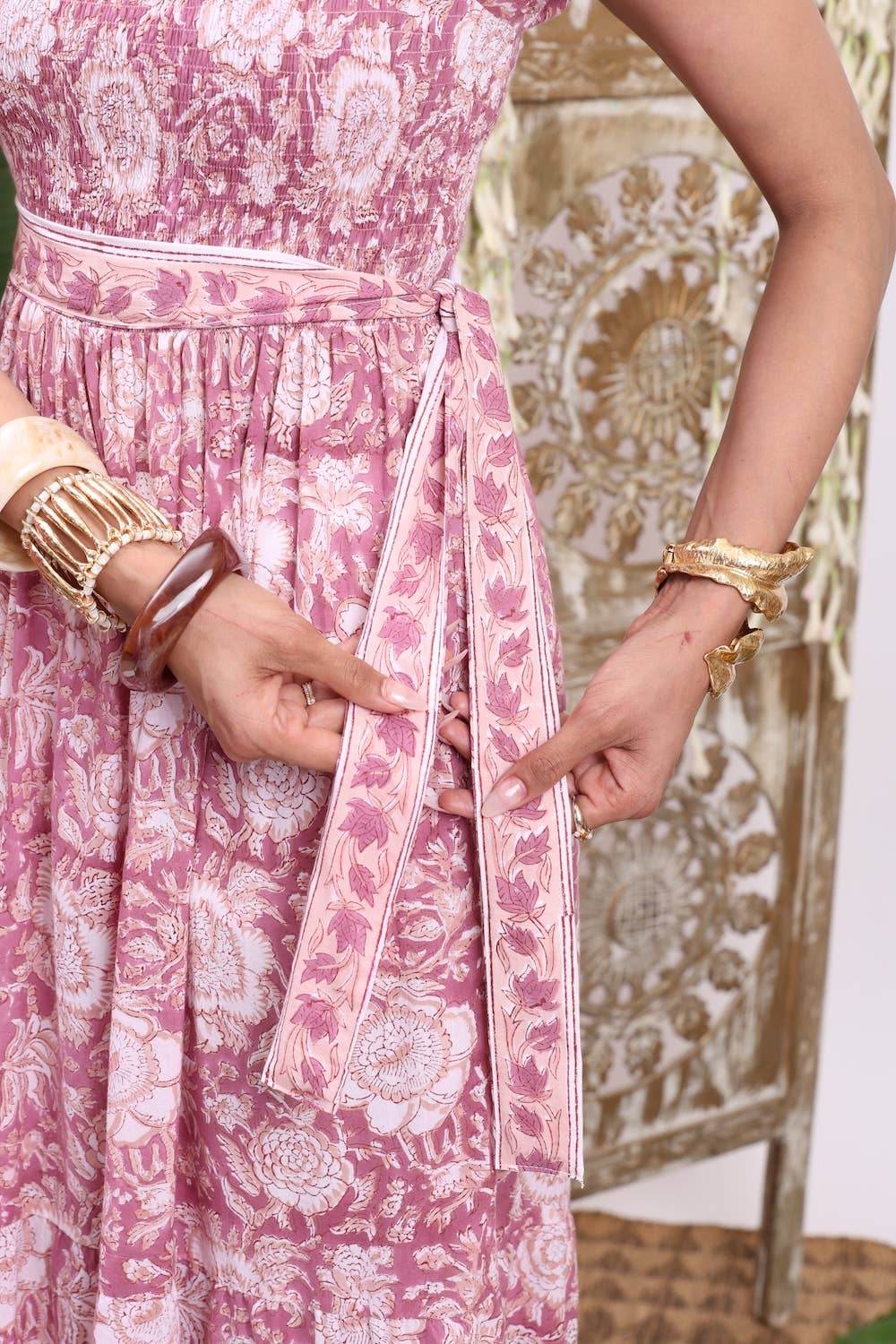 The Fox and The Mermaid - Paloma Block Printed Smock Lilac Pink Dress - Image 4