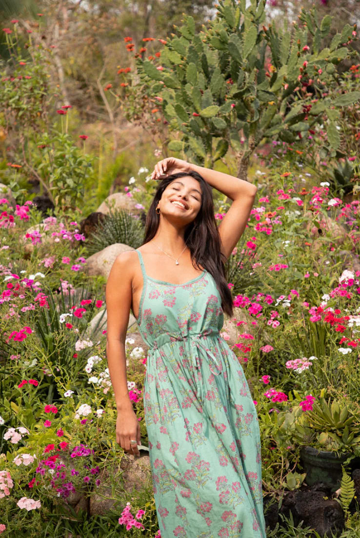 The Fox and The Mermaid - Block Printed Strappy Sundress with Hand Embroidery - Image 3