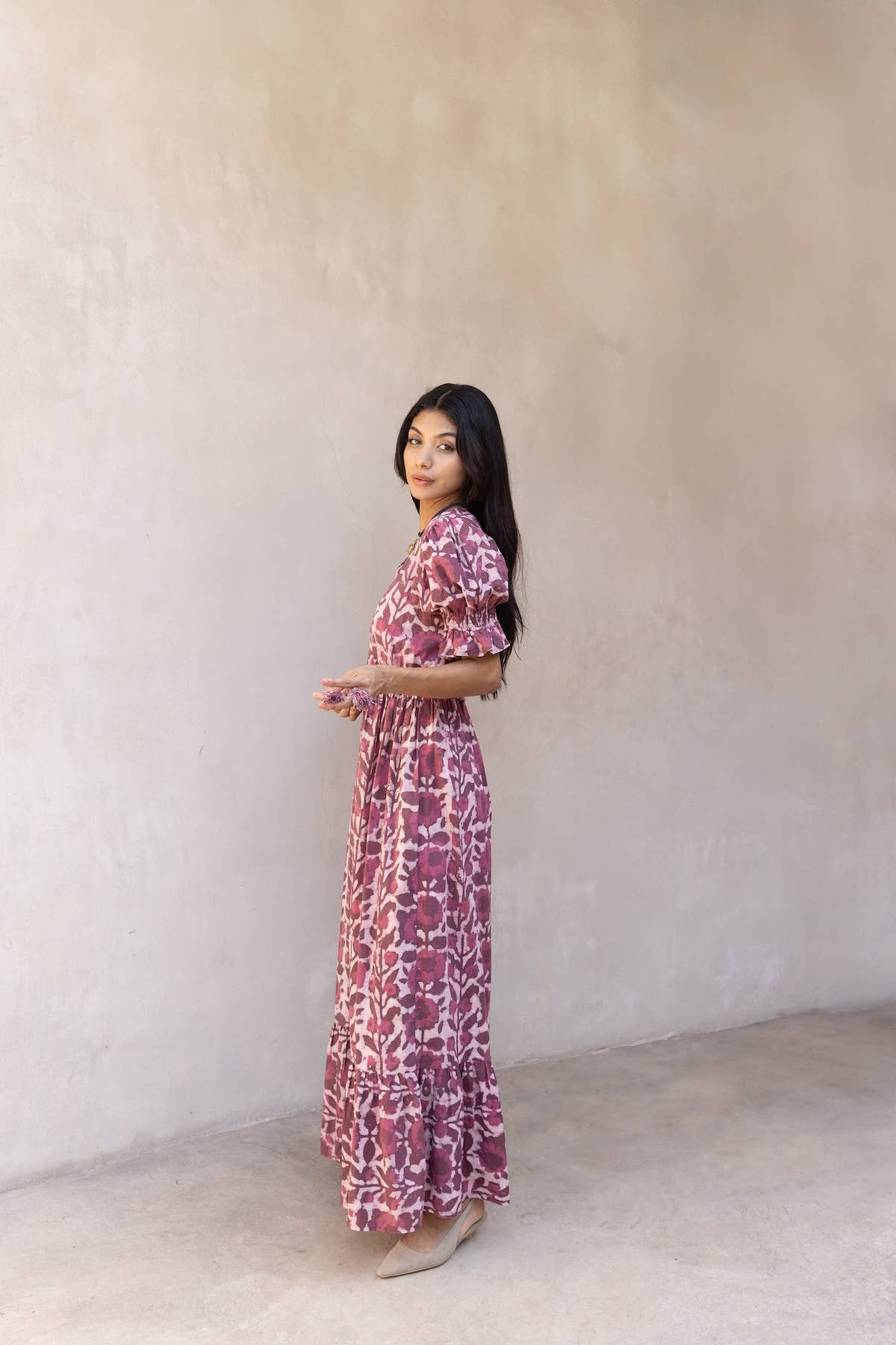 The Fox and The Mermaid - Emelie Wine Block Printed Dress - Image 3