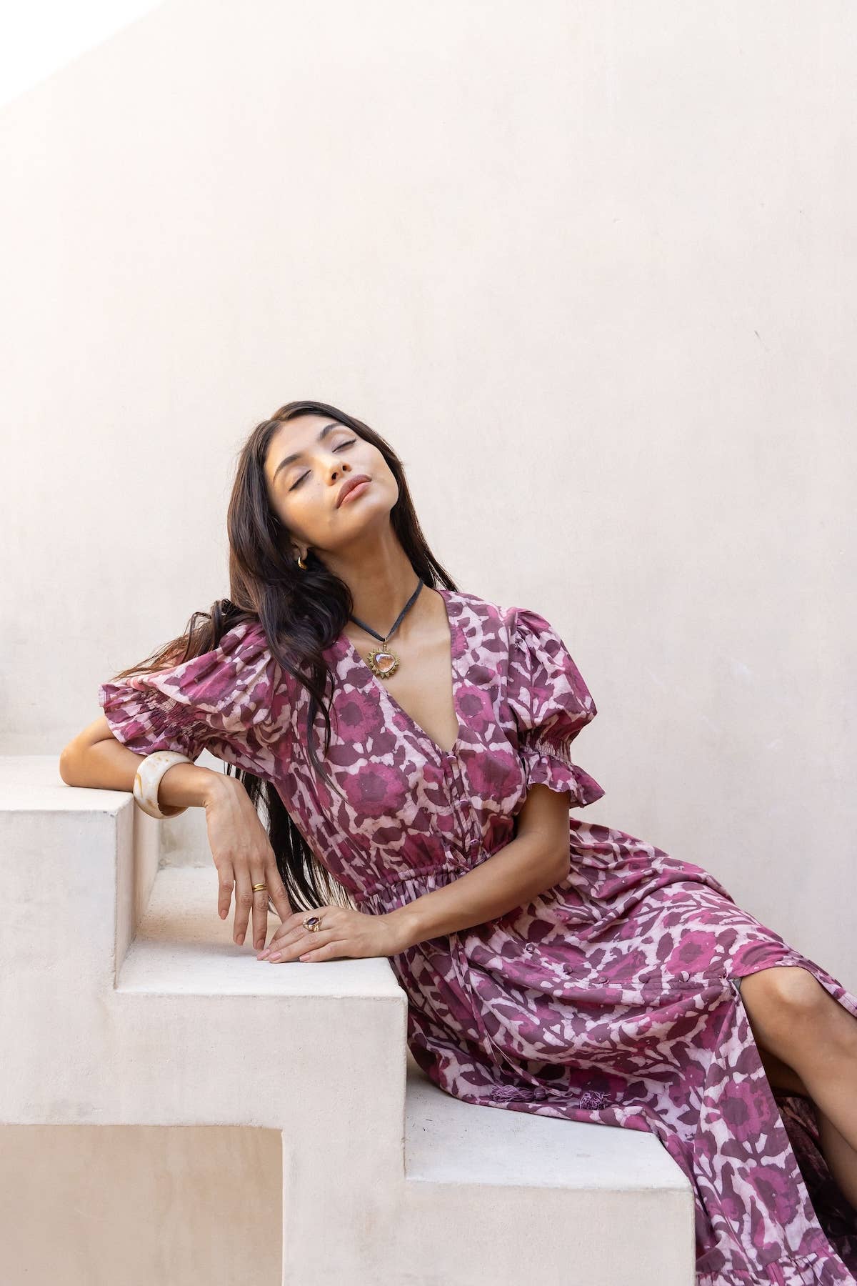 The Fox and The Mermaid - Emelie Wine Block Printed Dress - Image 5