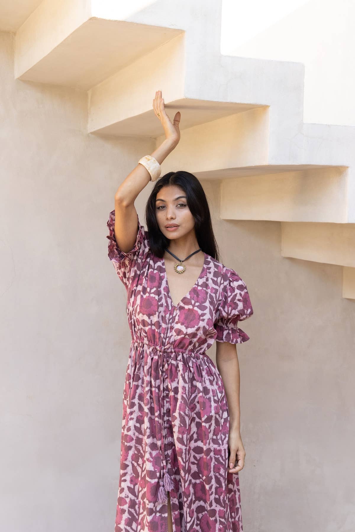 The Fox and The Mermaid - Emelie Wine Block Printed Dress - Image 7