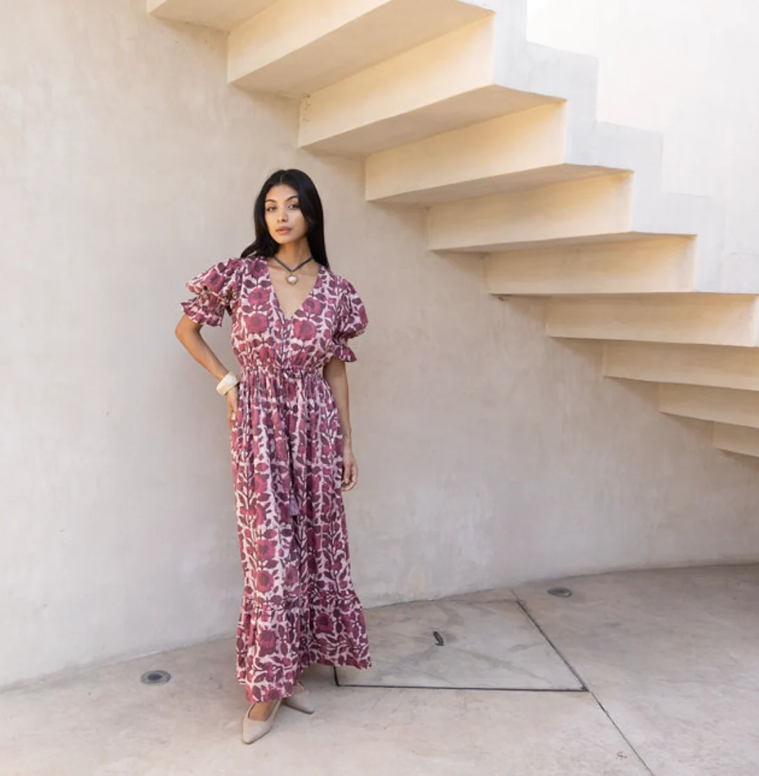The Fox and The Mermaid - Emelie Wine Block Printed Dress - Image 8
