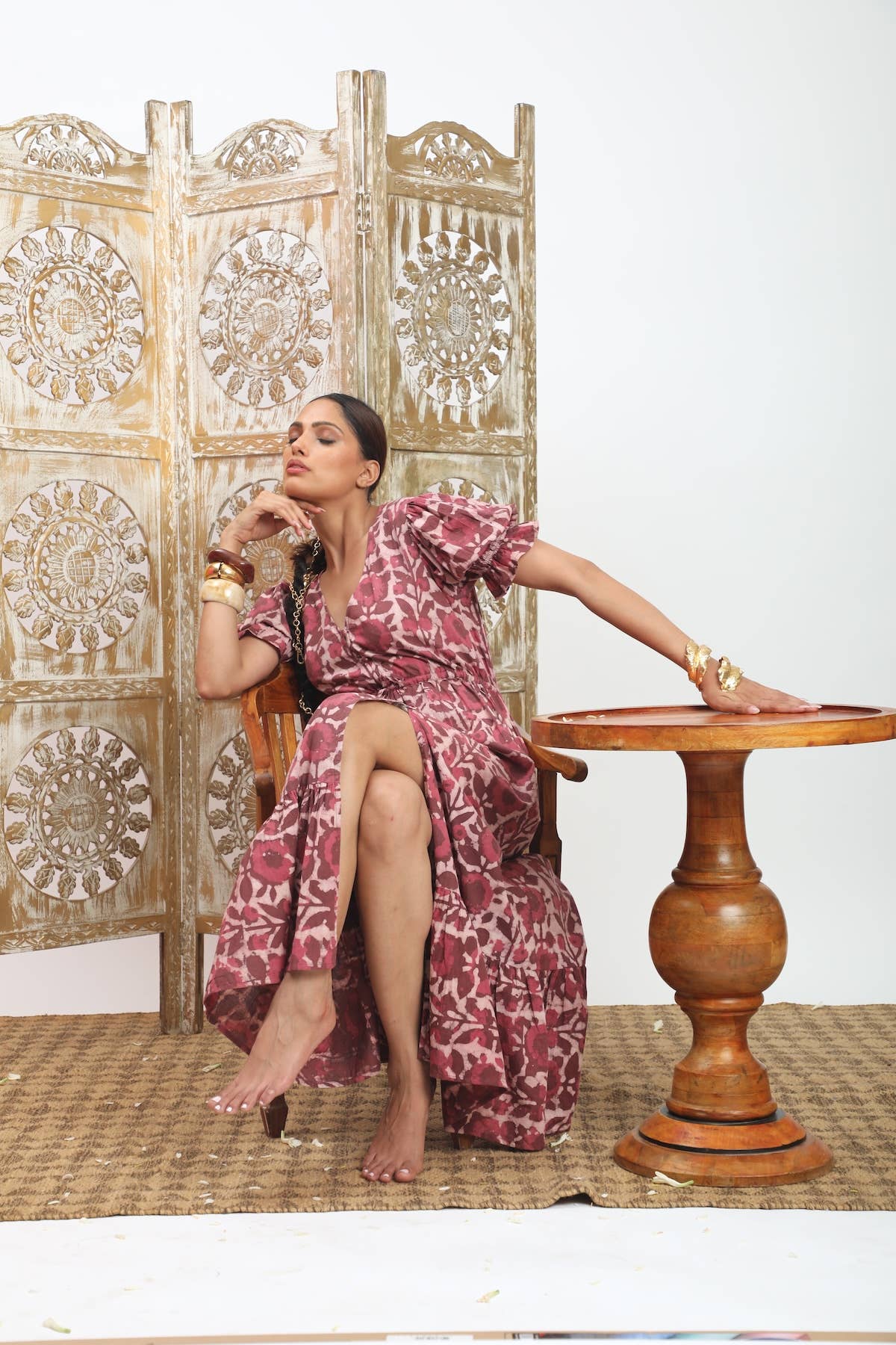 The Fox and The Mermaid - Emelie Wine Block Printed Dress - Image 9