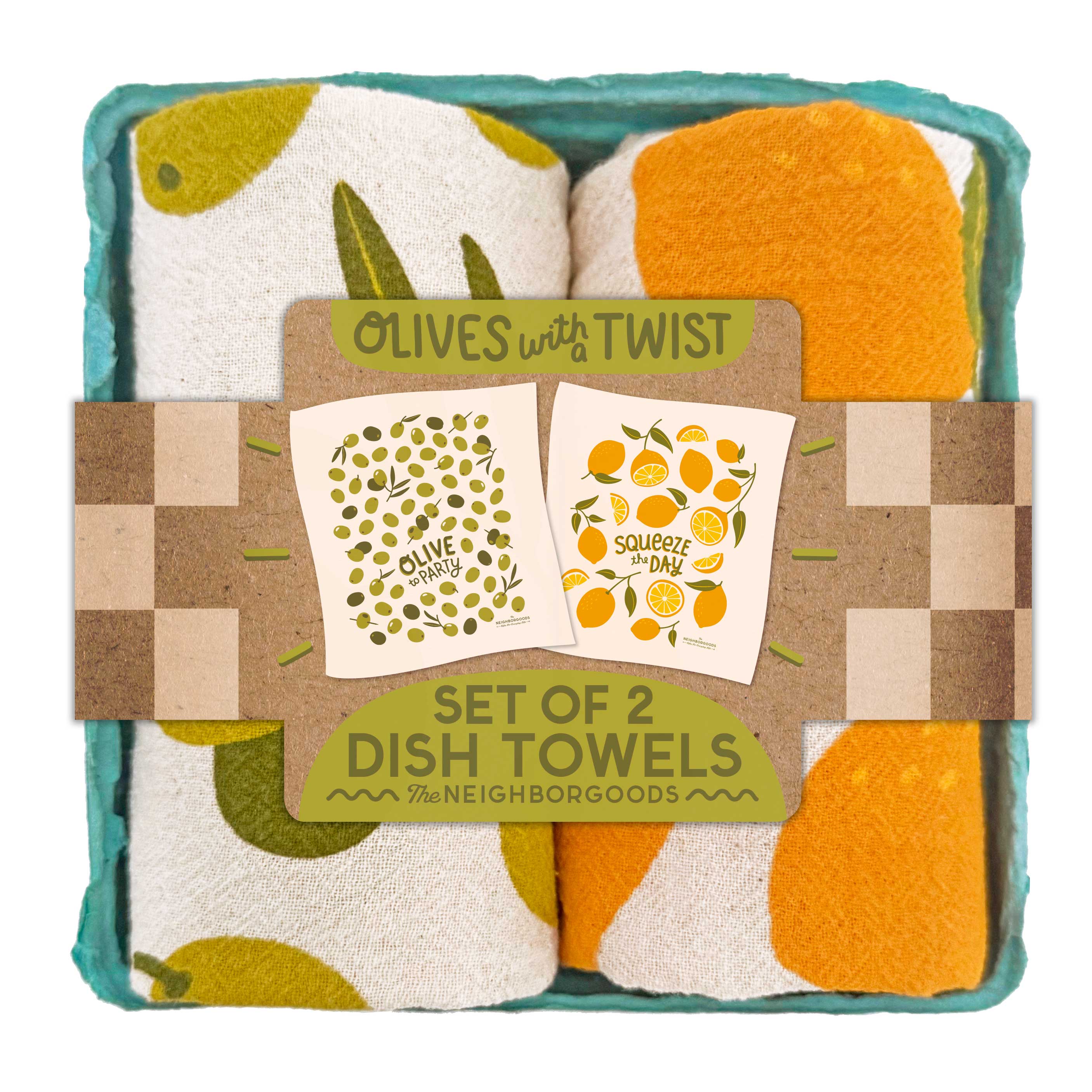 The Neighborgoods - OLIVES WITH A TWIST (Olive, Lemon) - Tea Towel Set of 2