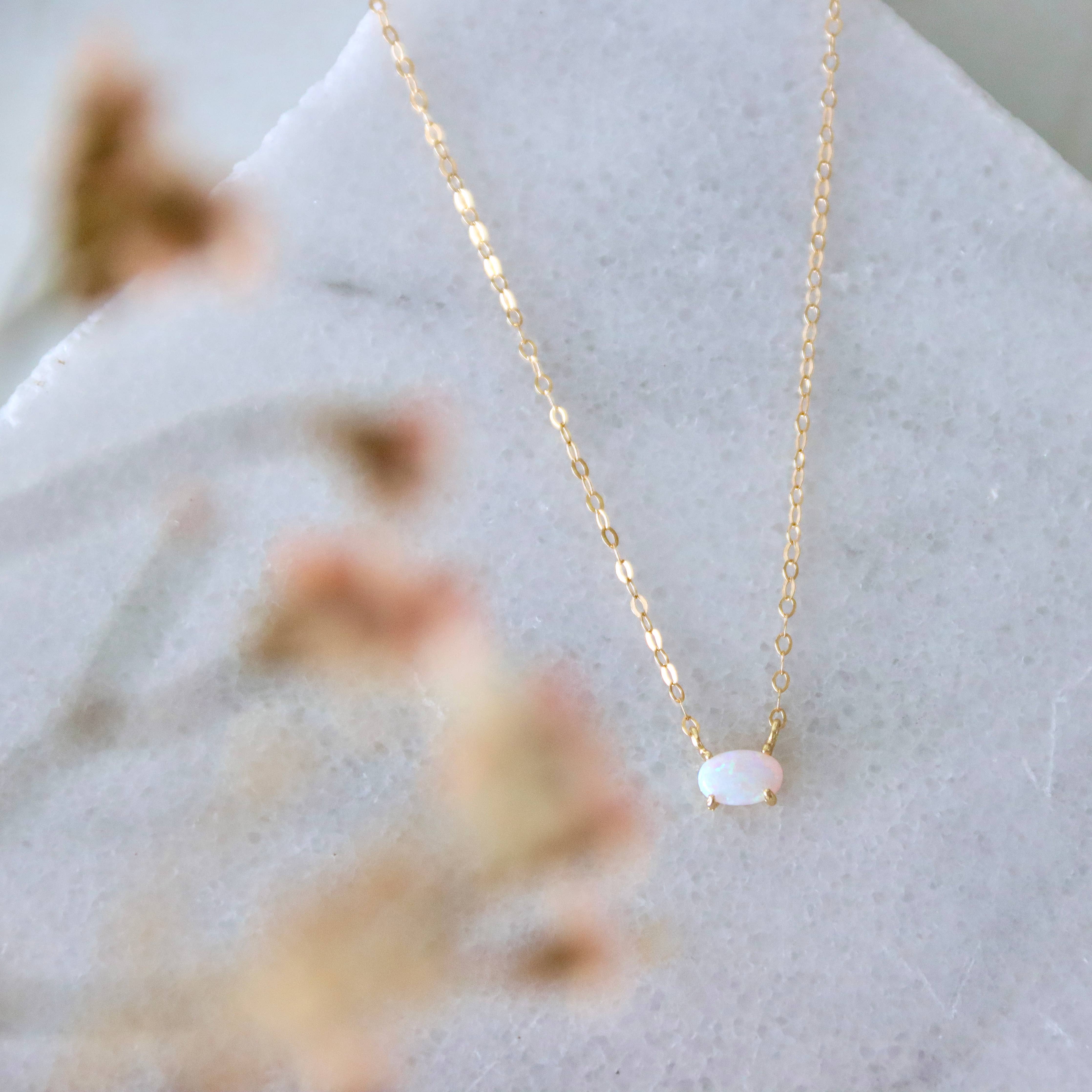 Tiny Oval Opal Necklace: 16 inches