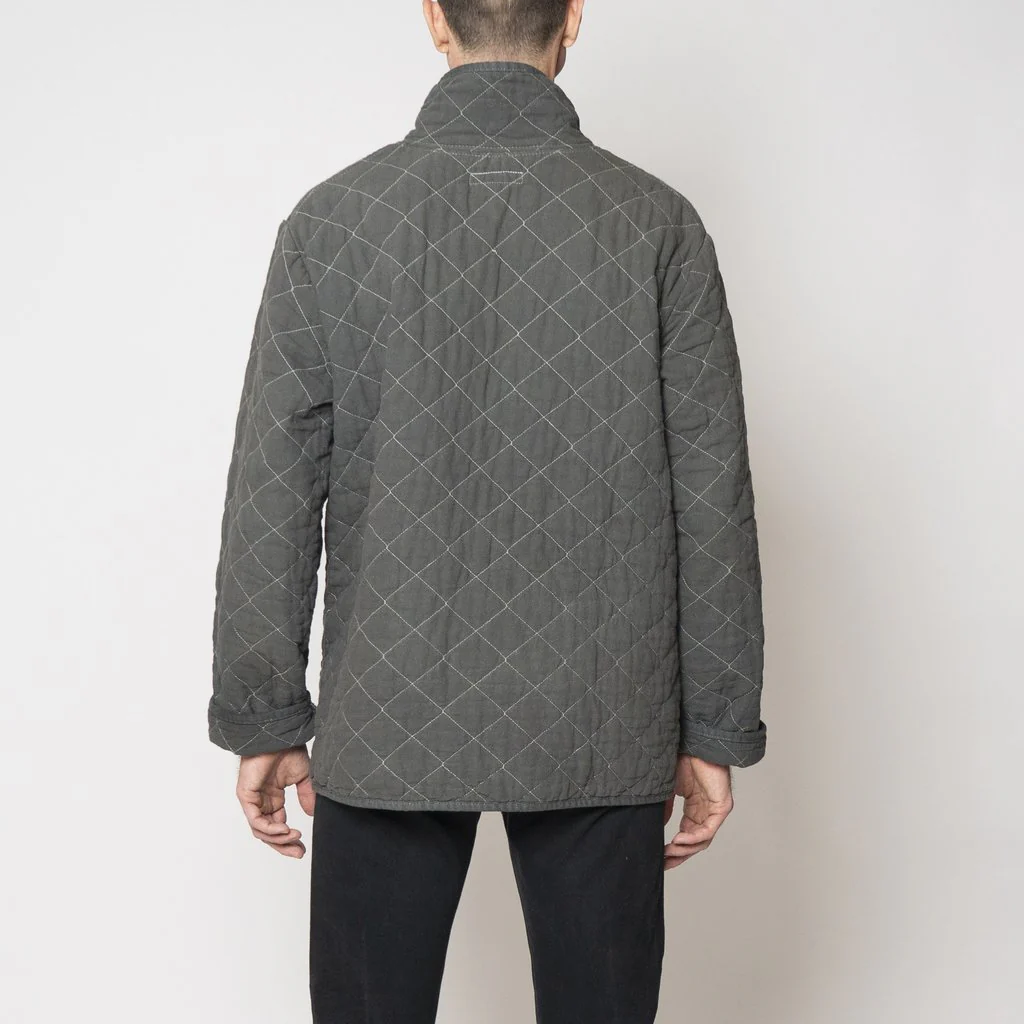 Utility Canvas Quilted Snap Unisex Jacket - Charcoal Grey Jacket - Image 3