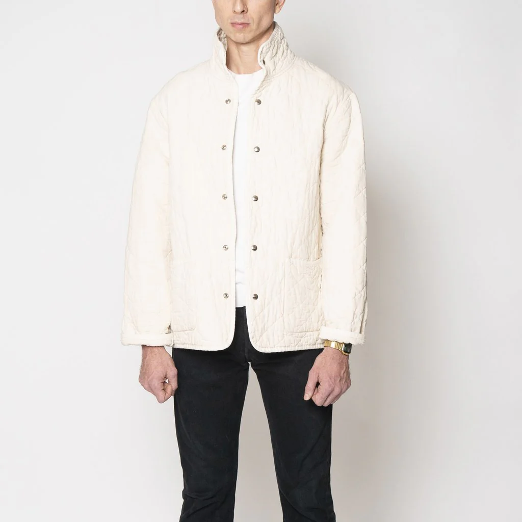 Utility Canvas Quilted Snap Unisex Jacket - Natural White Jacket - Image 3