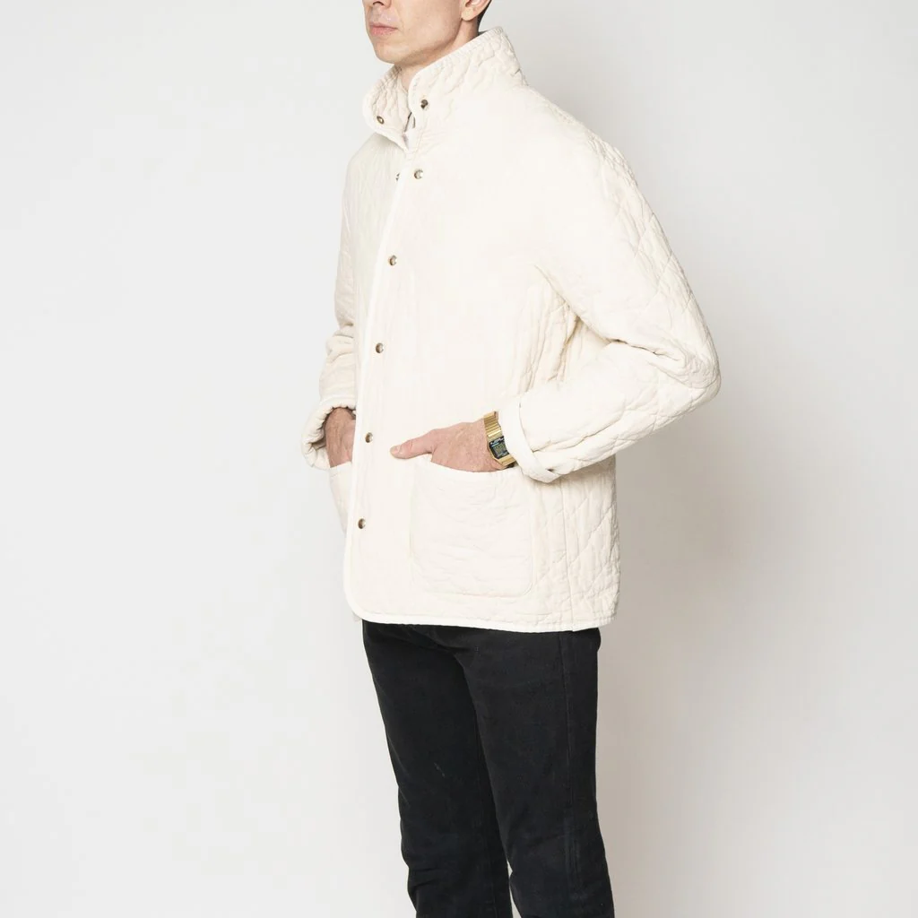 Utility Canvas Quilted Snap Unisex Jacket - Natural White Jacket - Image 5