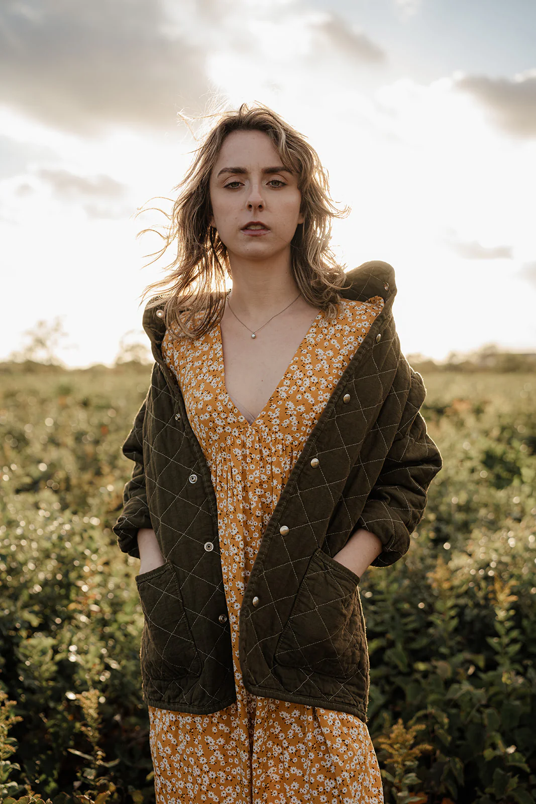 Utility Canvas Quilted Snap Unisex Jacket - Olive Green Jacket - Image 3