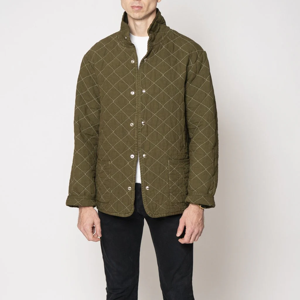Utility Canvas Quilted Snap Unisex Jacket - Olive Green Jacket - Image 5