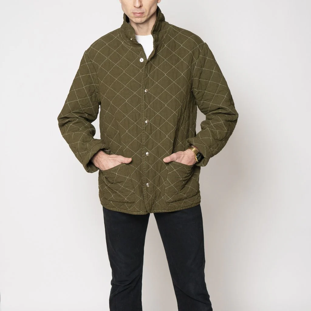 Utility Canvas Quilted Snap Unisex Jacket - Olive Green Jacket - Image 6