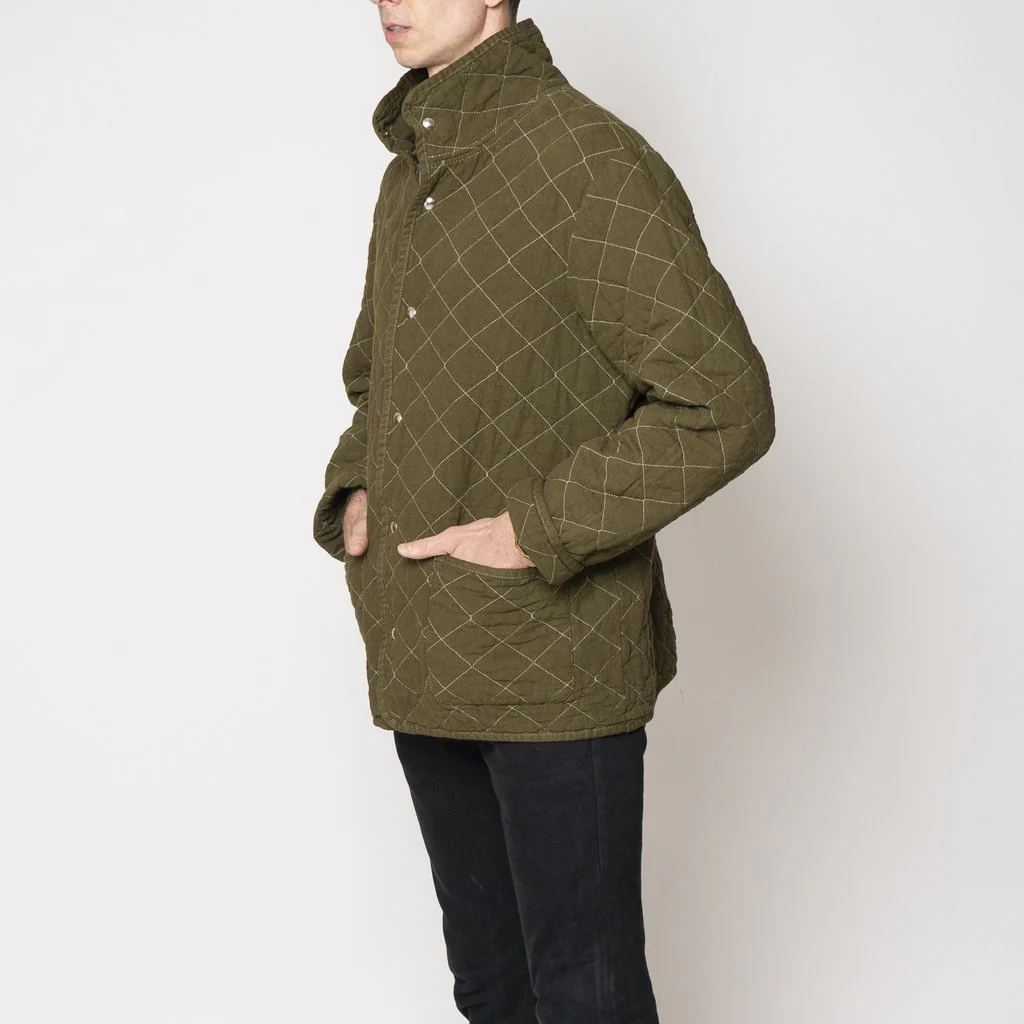Utility Canvas Quilted Snap Unisex Jacket - Olive Green Jacket - Image 7