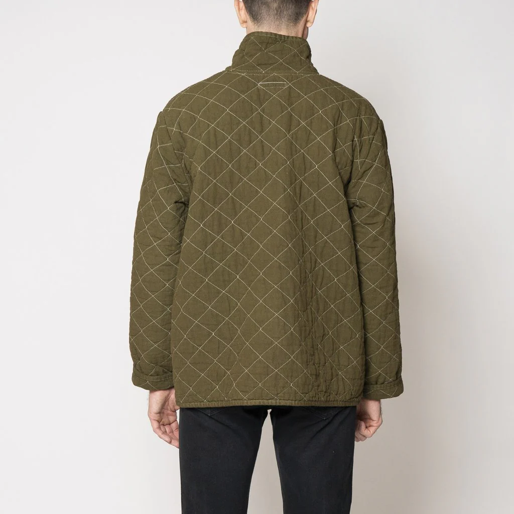 Utility Canvas Quilted Snap Unisex Jacket - Olive Green Jacket - Image 8