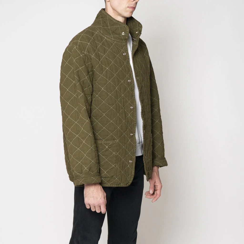 Utility Canvas Quilted Snap Unisex Jacket - Olive Green Jacket - Image 9
