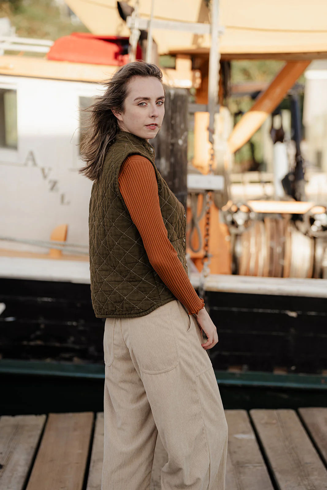 Utility Canvas Quilted Snap Vest - Olive Green Vest - Image 3